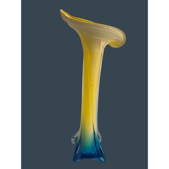 Lily Jack In The Pulpit Art Glass Vase Gradient Yellow & Blue 13" Tall Modern Ho - Picture 9 of 9